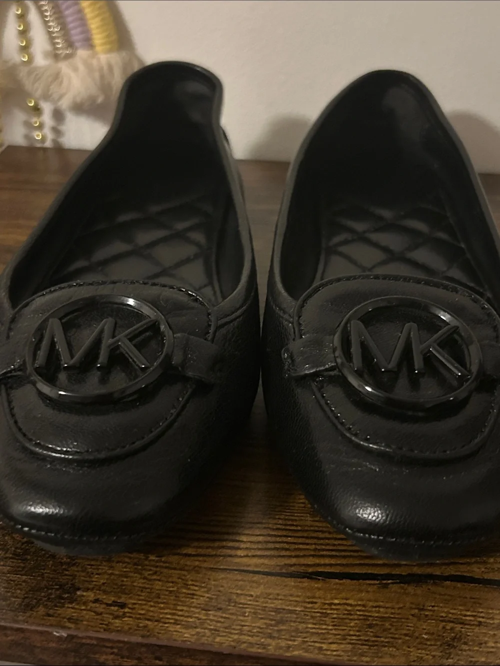 Michael Kors Black Quilted Logo Round-Toe Flats